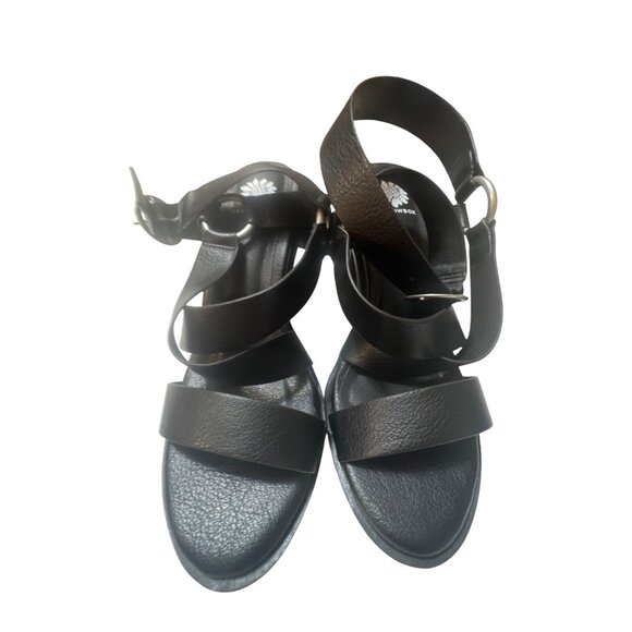 Yellow Box Womens Black Leather Heeled Sandals Size 8 - Picture 2 of 6